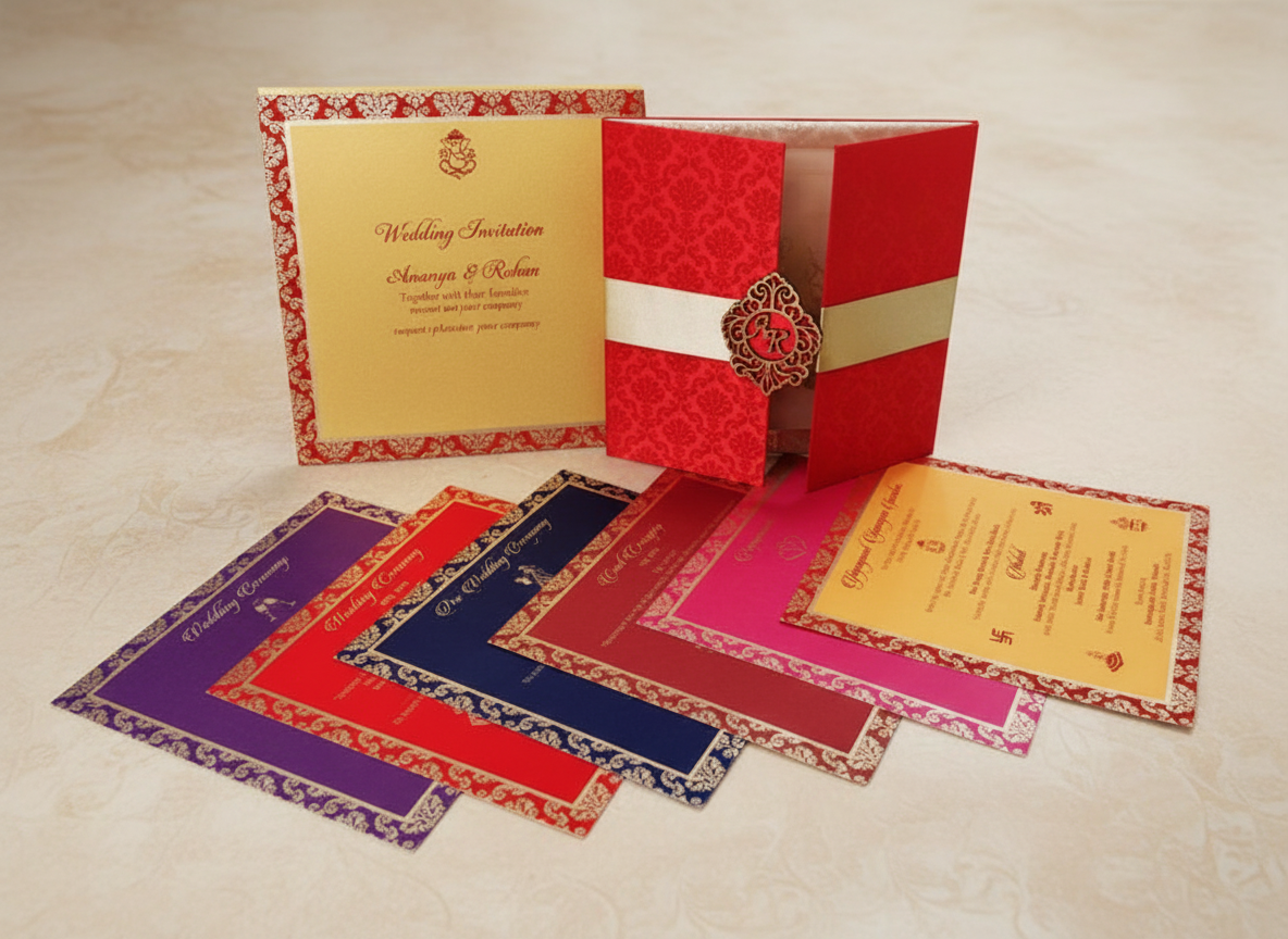 Luxury Indian wedding reception kankotri invitation — custom printed card